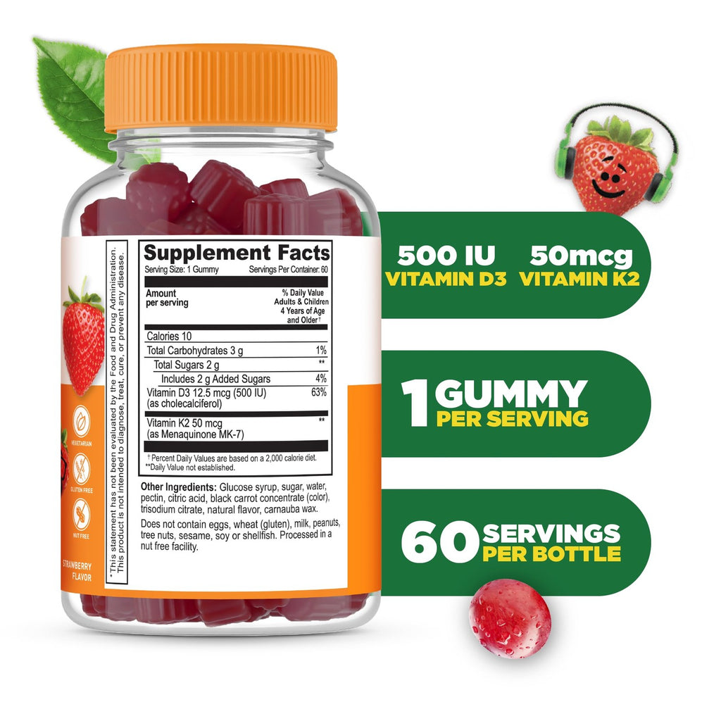 Lifeable Kids Vitamin D3 K2 Gummies offer 500 IU Vitamin D3 and 50mcg K2. 100% Authentic, available at Curat Cart in India.