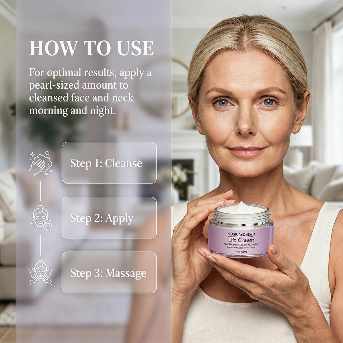 Noor Wonderlift Cream for Women, specially curated by Curat Cart, enhances skin with a luxurious feel and effective results.