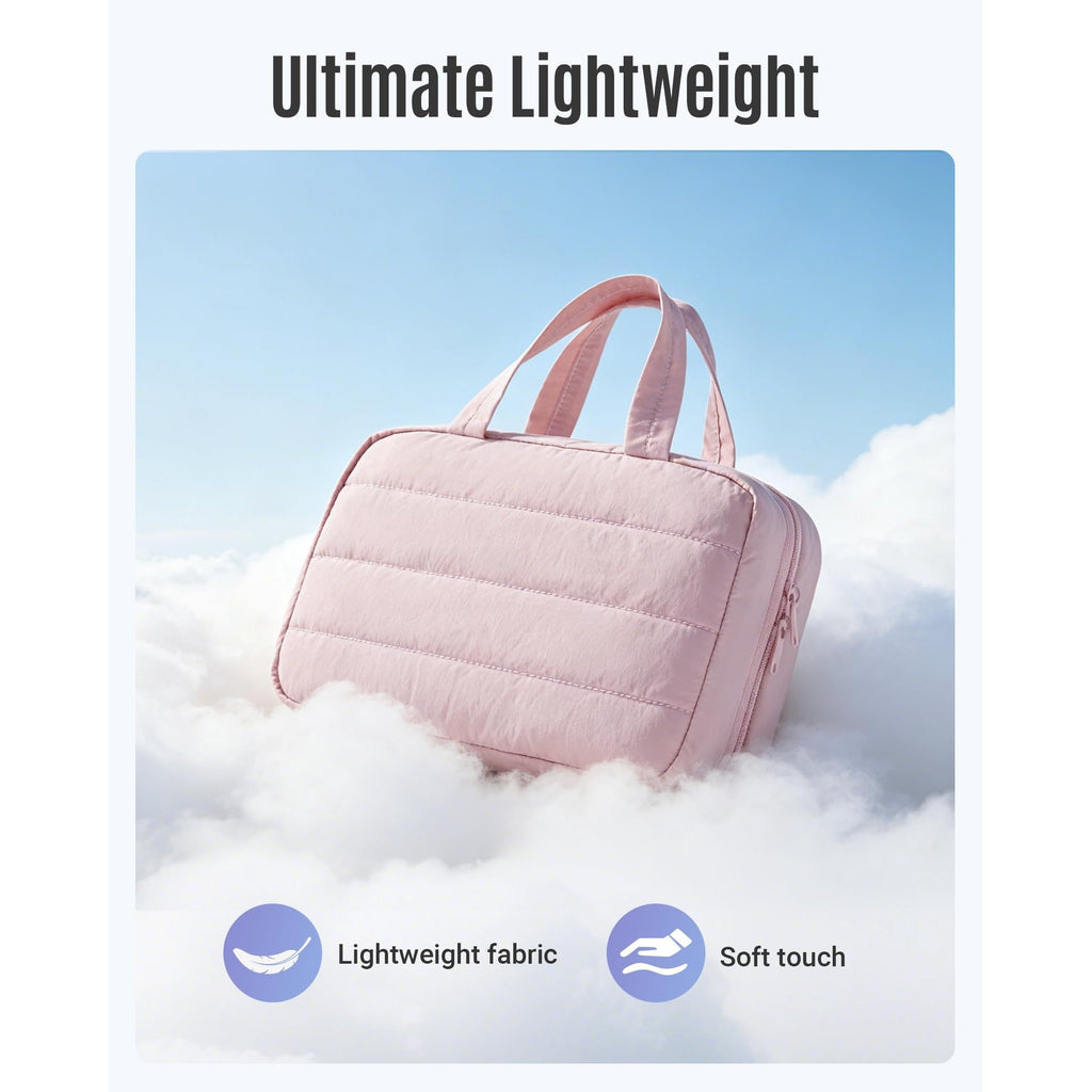 Discover the LIGHT FLIGHT Travel Toiletry Bag in pink, featuring lightweight fabric for maximum portability and a soft touch.