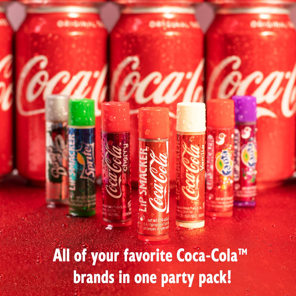 Premium imported Lip Smacker Coca-Cola flavored balms, featuring iconic flavors in one party pack for true fans.