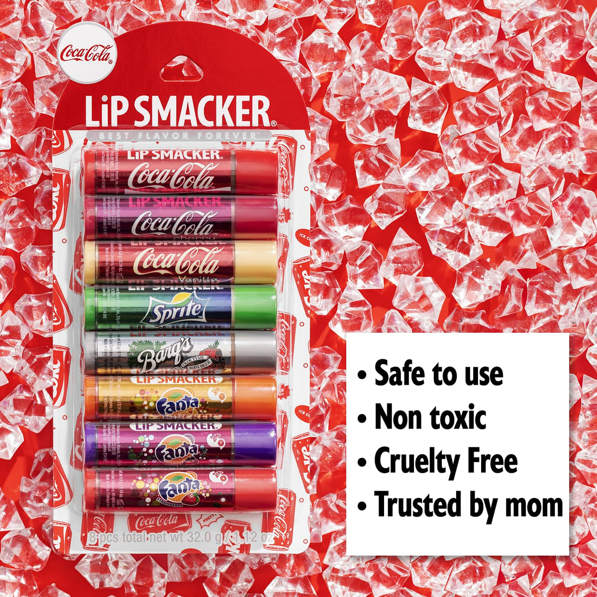 Original Lip Smacker Coca-Cola flavored balms, safe, non-toxic, and cruelty-free. Trusted by moms everywhere.