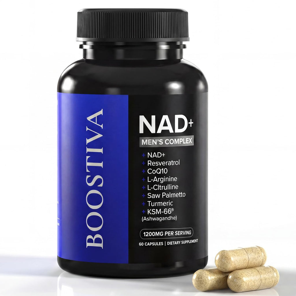Premium imported Liposomal NAD+ Supplement for Men, featuring 60 capsules in a sleek design. Available at Curat Cart.