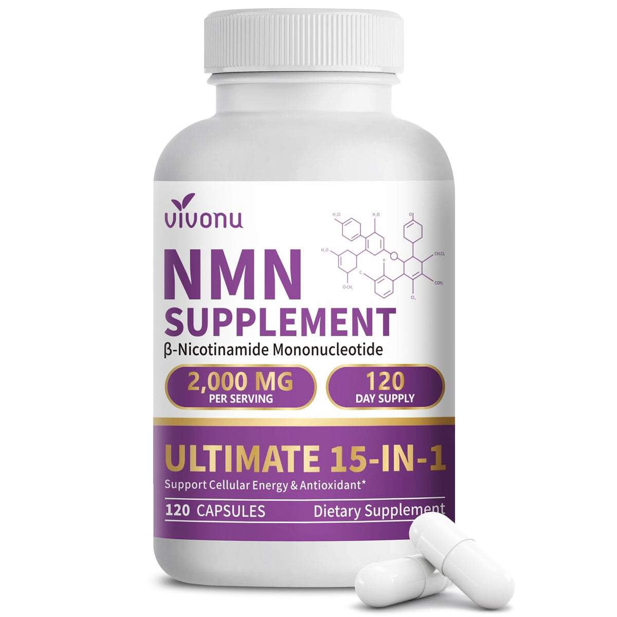 Premium imported Liposomal NMN Supplement 2000mg, 120 capsules for enhanced cellular energy and antioxidant support.