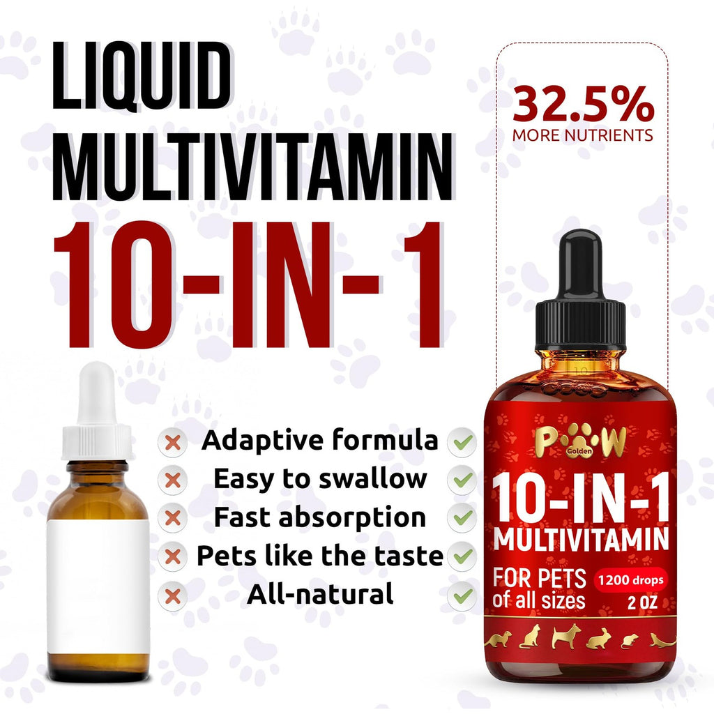 Liquid Multivitamin for Dogs in high-quality packaging, featuring 10-in-1 adaptive formula for pets of all sizes. Available at Curat Cart.