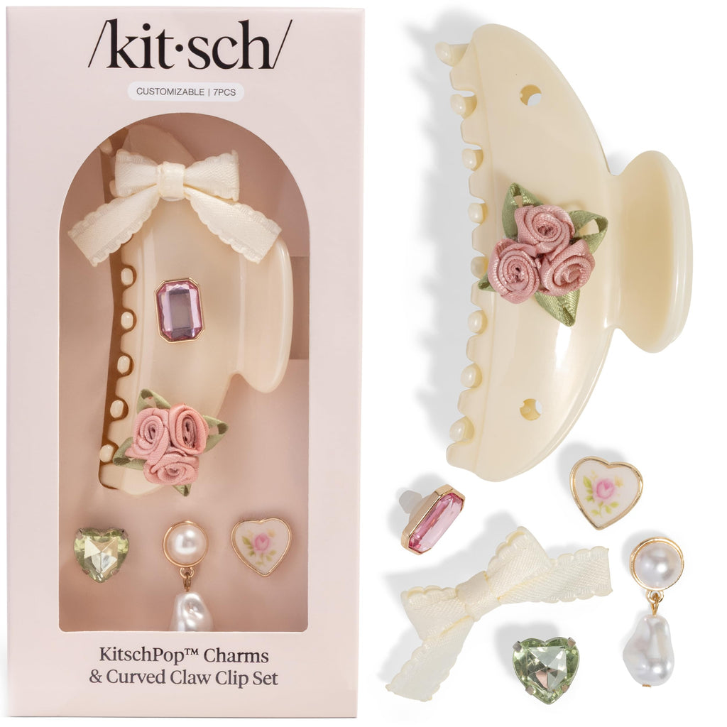 Premium imported Lisa Frank x Kitsch glitter hair clip set featuring customizable charms, elegant design, and playful colors.