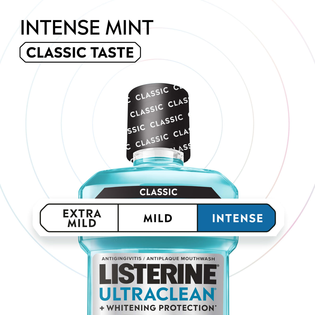 Listerine Ultraclean Mouthwash in Intense Mint variant, 100% Authentic and available at Curat Cart for trusted oral care.