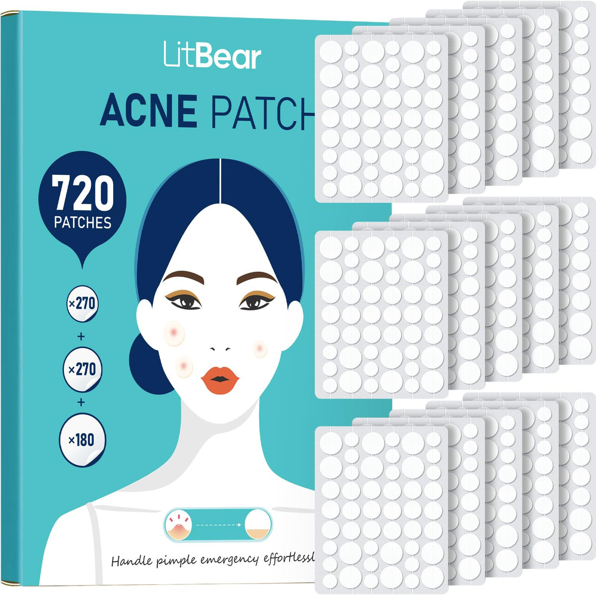 Premium imported LitBear Pimple Patch bulk pack of 720 patches designed for effortless pimple emergency care.