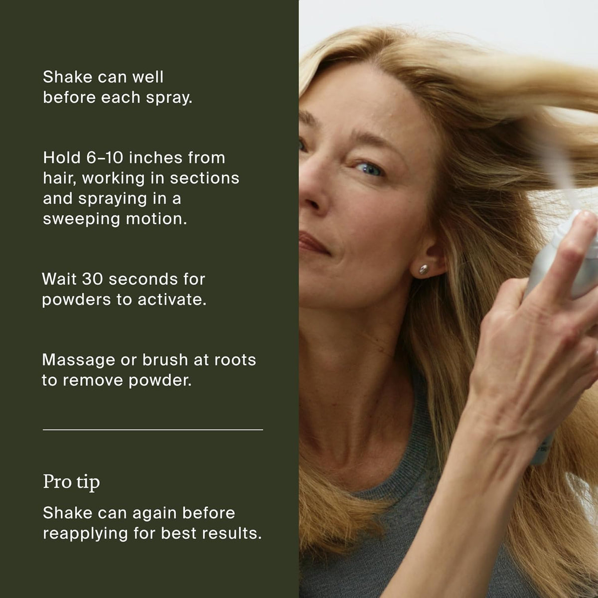 Discover Living Proof Dry Shampoo's official packaging with easy application tips for refreshing your hair. Available at Curat Cart.