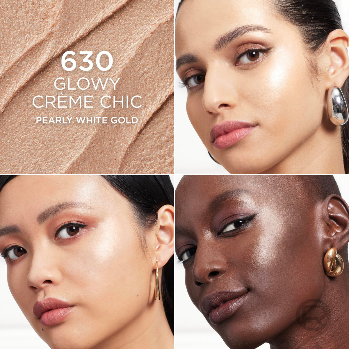 Authentic L'Oreal Paris True Match Lumi Le Glass H showcasing diverse models with radiant, glowy skin in Pearly White Gold.