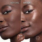 Before and after using L'Oreal Paris True Match Lumi Le Glass H, showcasing a radiant glow. Shade 625 Glassy Sunset Amour.