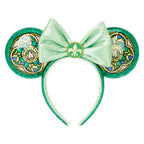 Explore the genuine Loungefly Disney Princess stained glass headband featuring elegant green ears and a satin bow.