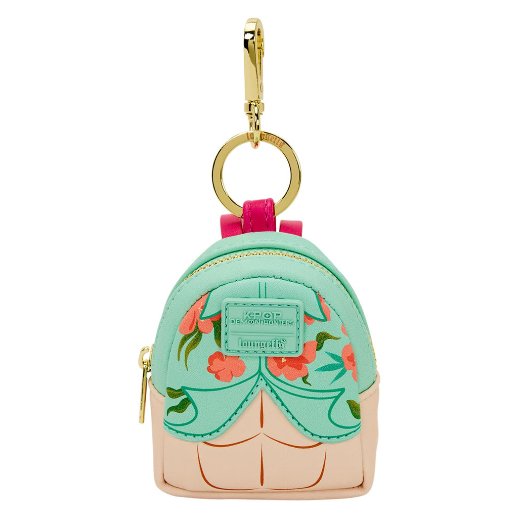 Premium imported Loungefly KPop Demon Hunters mini backpack keychain in vibrant floral design, perfect for fans.