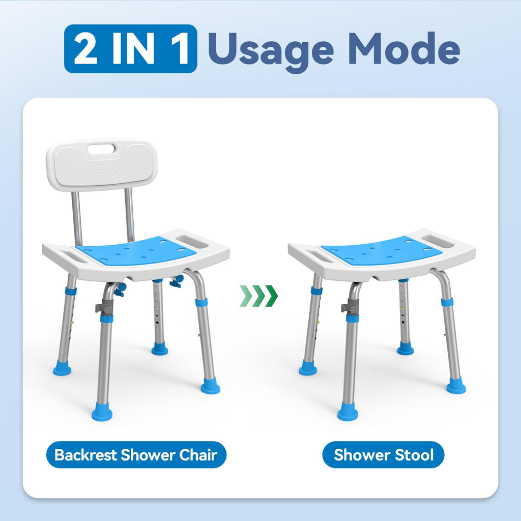 Versatile Loyoda Shower Chair easily transforms from backrest shower chair to shower stool. High-quality design from Curat Cart.