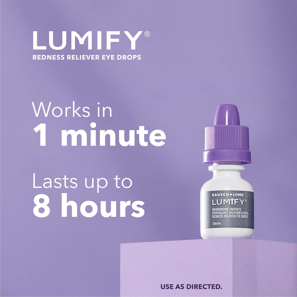 Lumify Redness Relief Eye Drops, specially curated by Curat Cart, provide quick relief in 1 minute and last up to 8 hours.