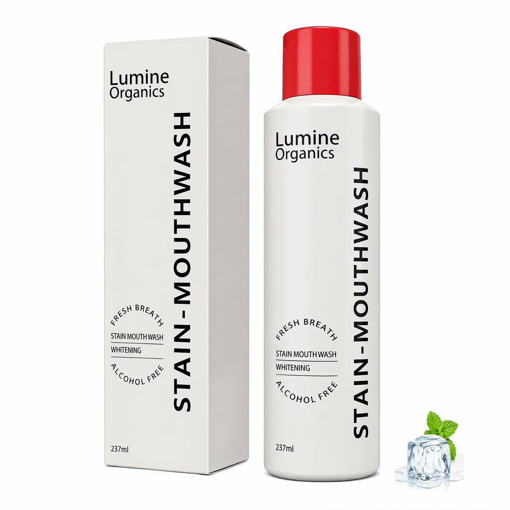 Discover Lumine Organics Whitening Mouthwash, a premium import for fresh breath and stain removal, available at Curat Cart.
