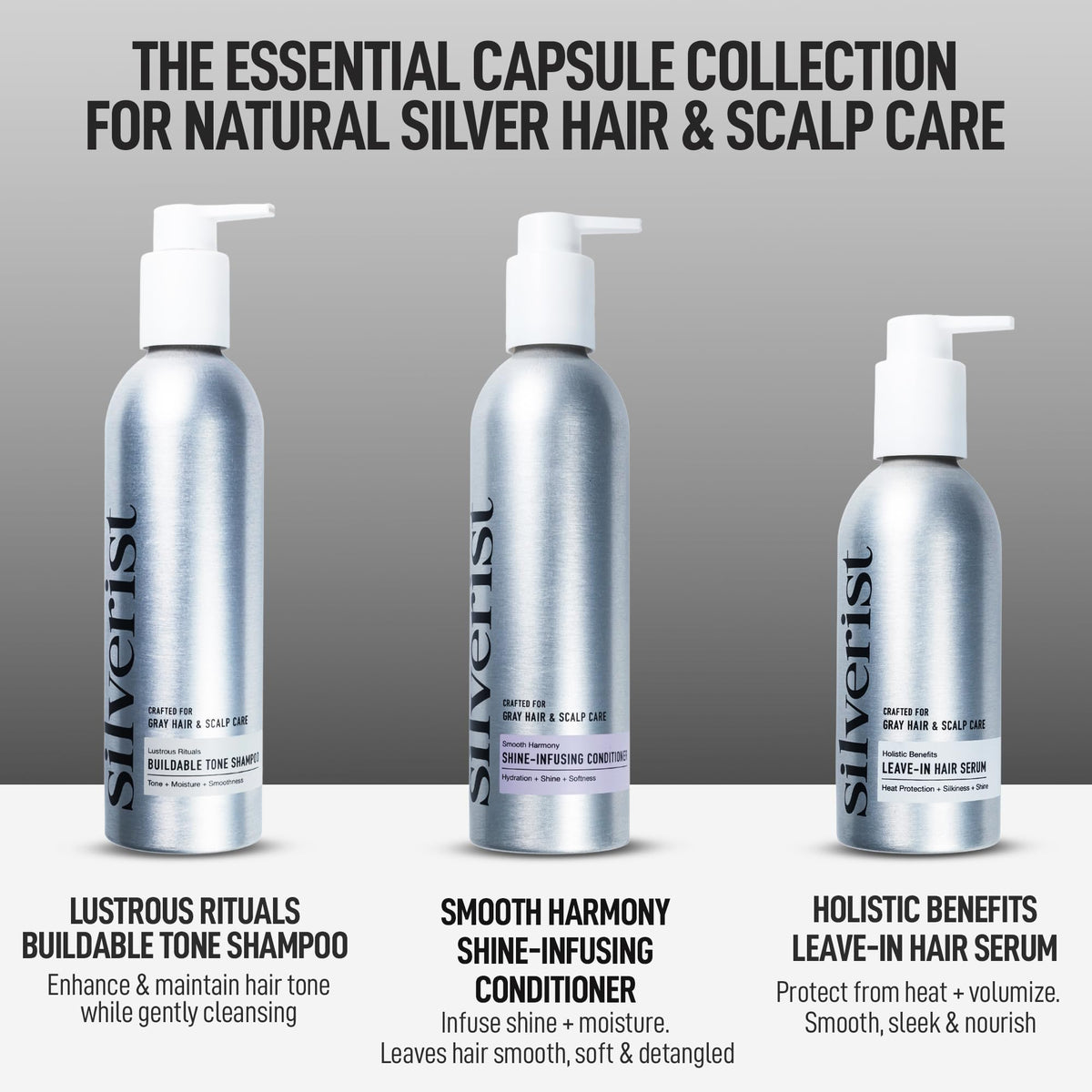 Lustrous Rituals Buildable Tone Shampoo, specially curated by Curat Cart, enhances silver hair while moisturizing for vibrant shine.