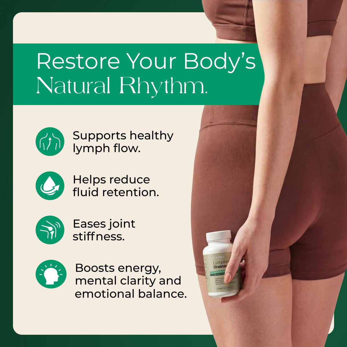 Premium imported lymphatic drainage capsules support healthy lymph flow and boost energy, clarity, and balance.
