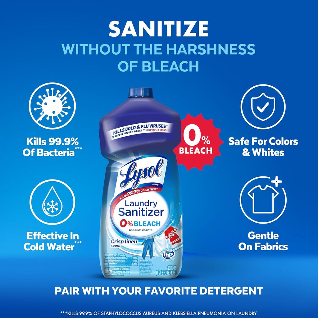 Lysol Laundry Sanitizer Liquid, 0% bleach formula, specially curated by Curat Cart for effective laundry sanitization without harshness.