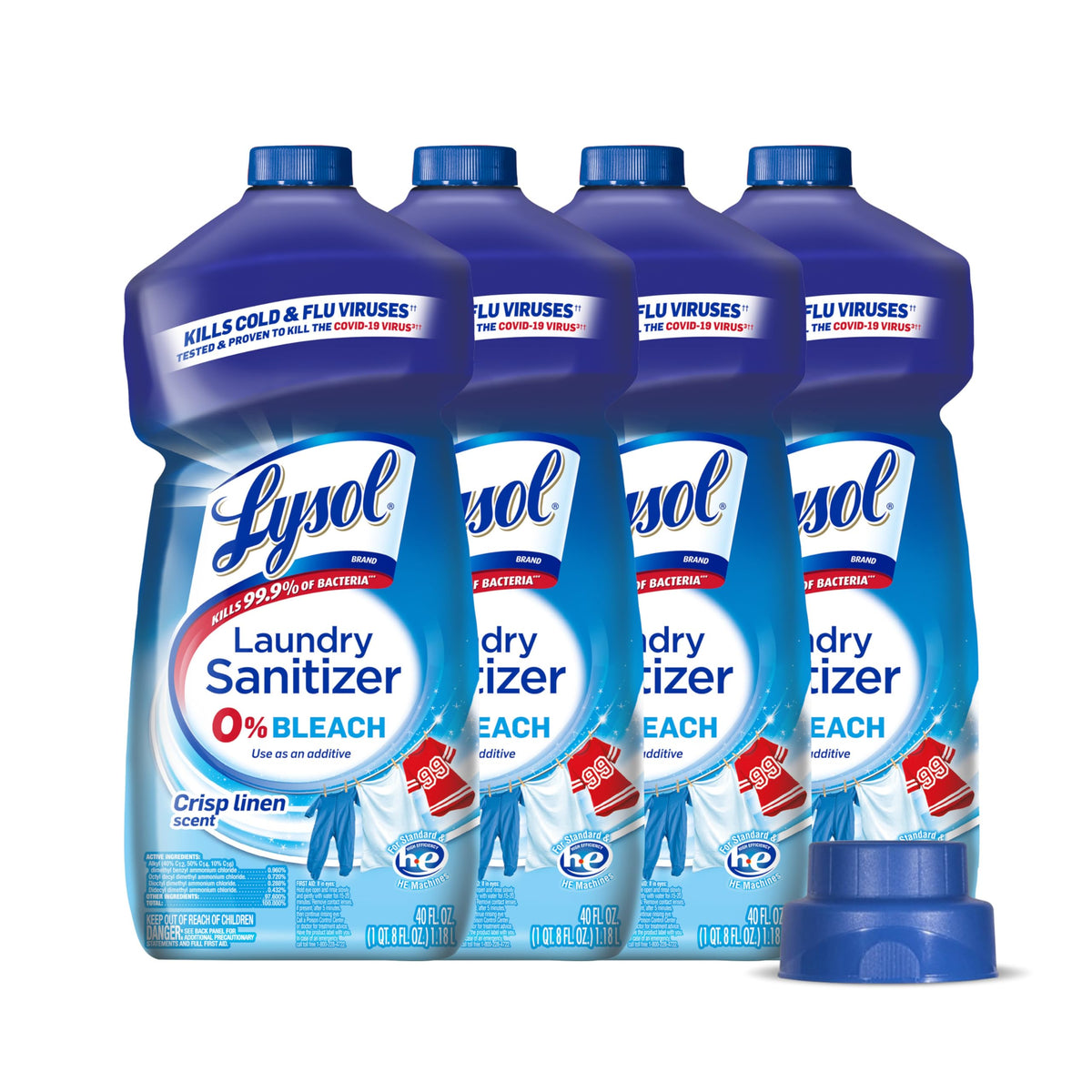 Premium imported Lysol Laundry Sanitizer liquid in crisp linen scent, kills 99.9% of bacteria. Available at Curat Cart.
