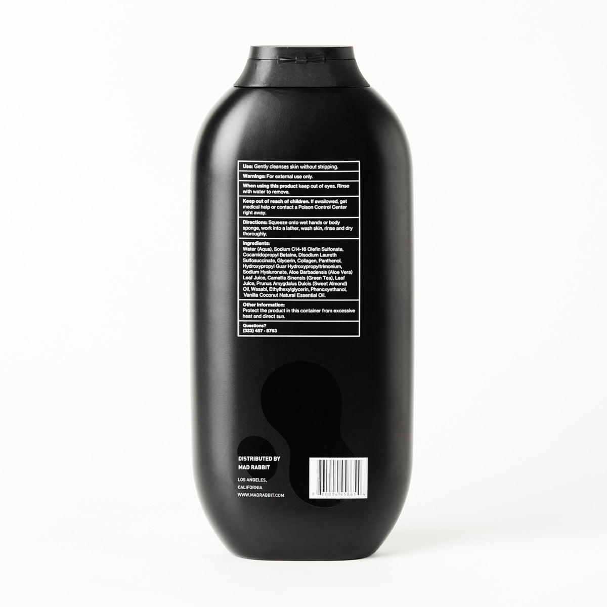 Mad Rabbit Body Wash in high-quality black packaging, showcasing ingredients and instructions. Available at Curat Cart.