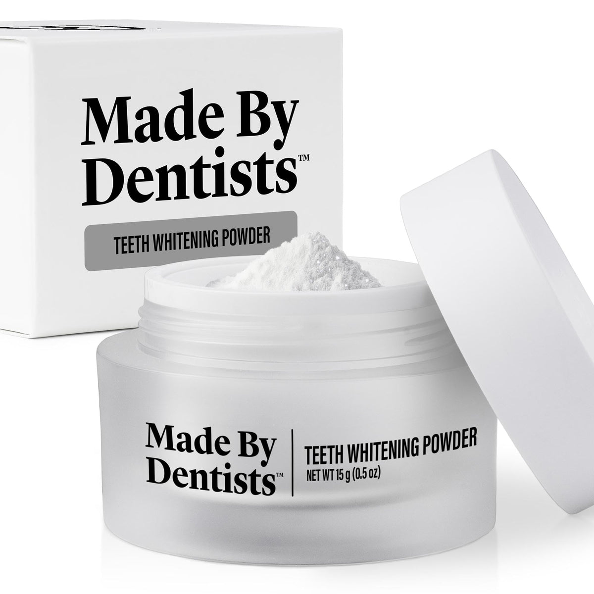Dentists Teeth Whitening Powder in sleek jar, a premium import for brightening smiles, available at Curat Cart.