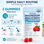 Magnesium Bisglycinate Gummies in raspberry flavor, 100% authentic and available at Curat Cart in India. Enjoy a calm daily routine.