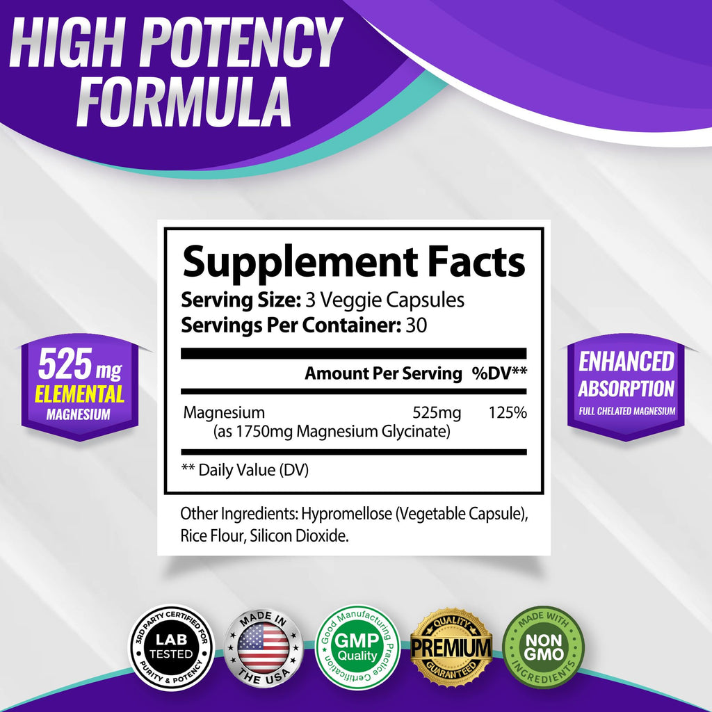 Discover the high potency Magnesium Glycinate Supplement, featuring 525 mg elemental magnesium per serving. 100% Authentic, available at Curat Cart in India.