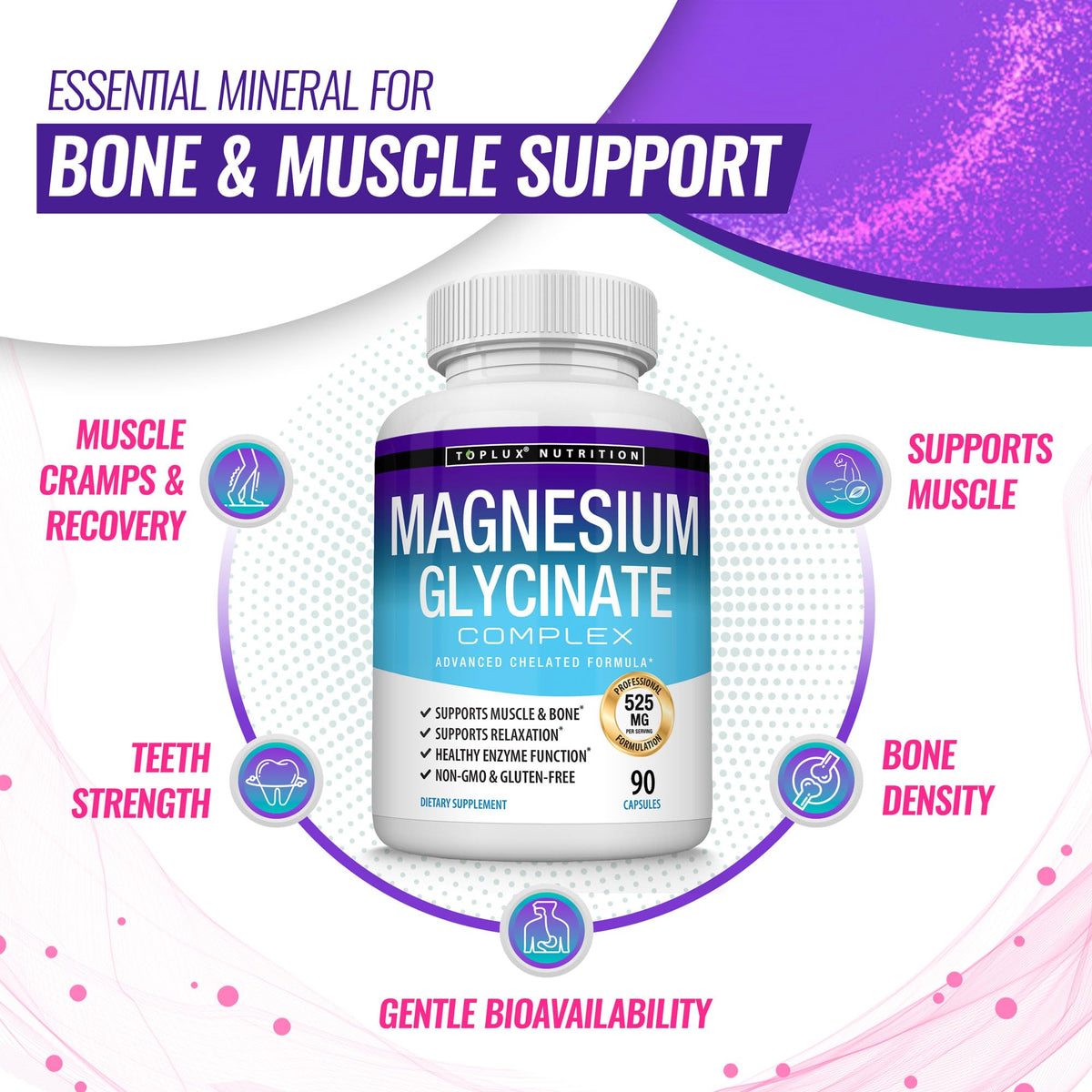 Magnesium Glycinate Supplement from Curat Cart, enhances muscle support and recovery. Perfect for daily use to boost your wellness routine.