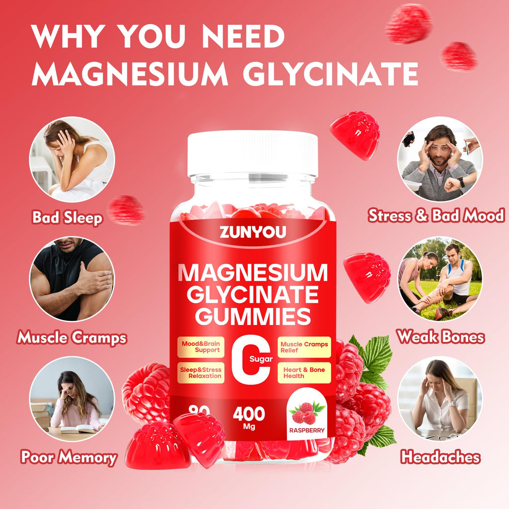 Magnesium Glycinate Gummies 400mg support relaxation and muscle relief. 100% Authentic, available at Curat Cart in India.
