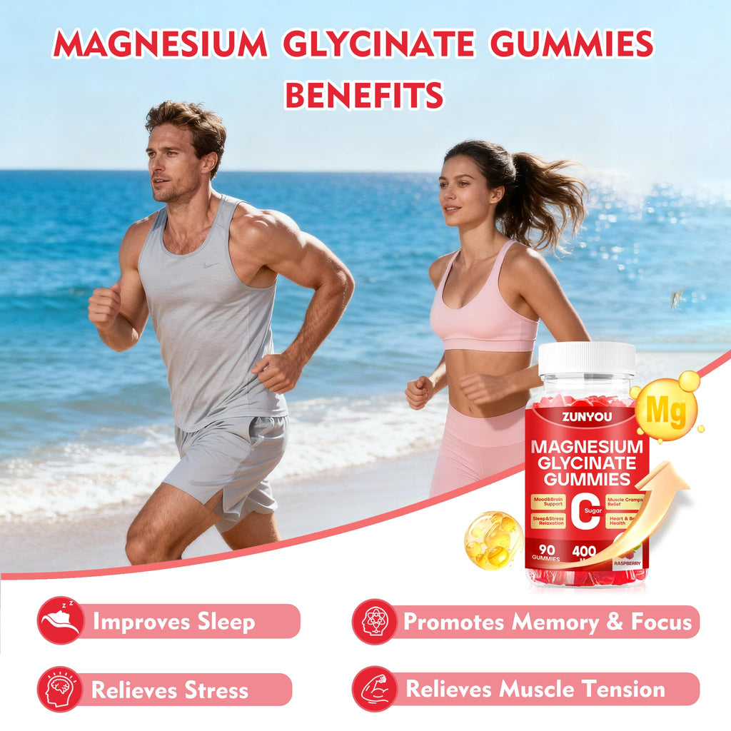 Magnesium Glycinate Gummies 400mg, specially curated by Curat Cart, promote relaxation, memory, and stress relief.