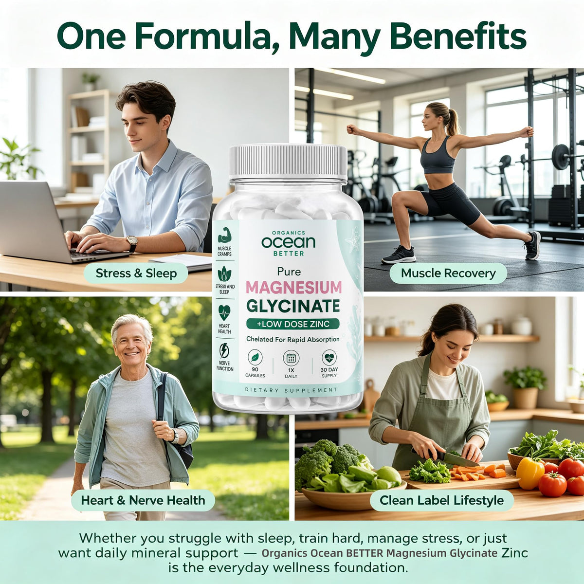 Pure Magnesium Glycinate with Zinc for stress relief and muscle recovery. 100% Authentic, available at Curat Cart in India.