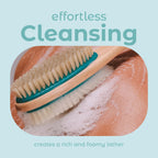 Original MainBasics Back Scrubber Shower Brush showcases a wooden handle with soft bristles, creating rich, foamy lather for effortless cleansing.