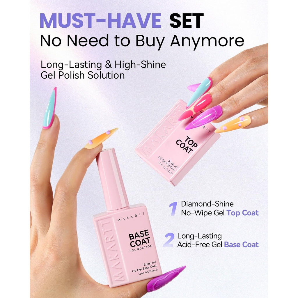 Discover the Makartt Gel Top and Base Coat Set - 100% genuine, long-lasting gel polish solution for perfect nails.
