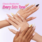 Showcasing hands with various gel nail colors, highlighting Makartt Milky Pink Gel Nail Polish, perfect for all skin tones.