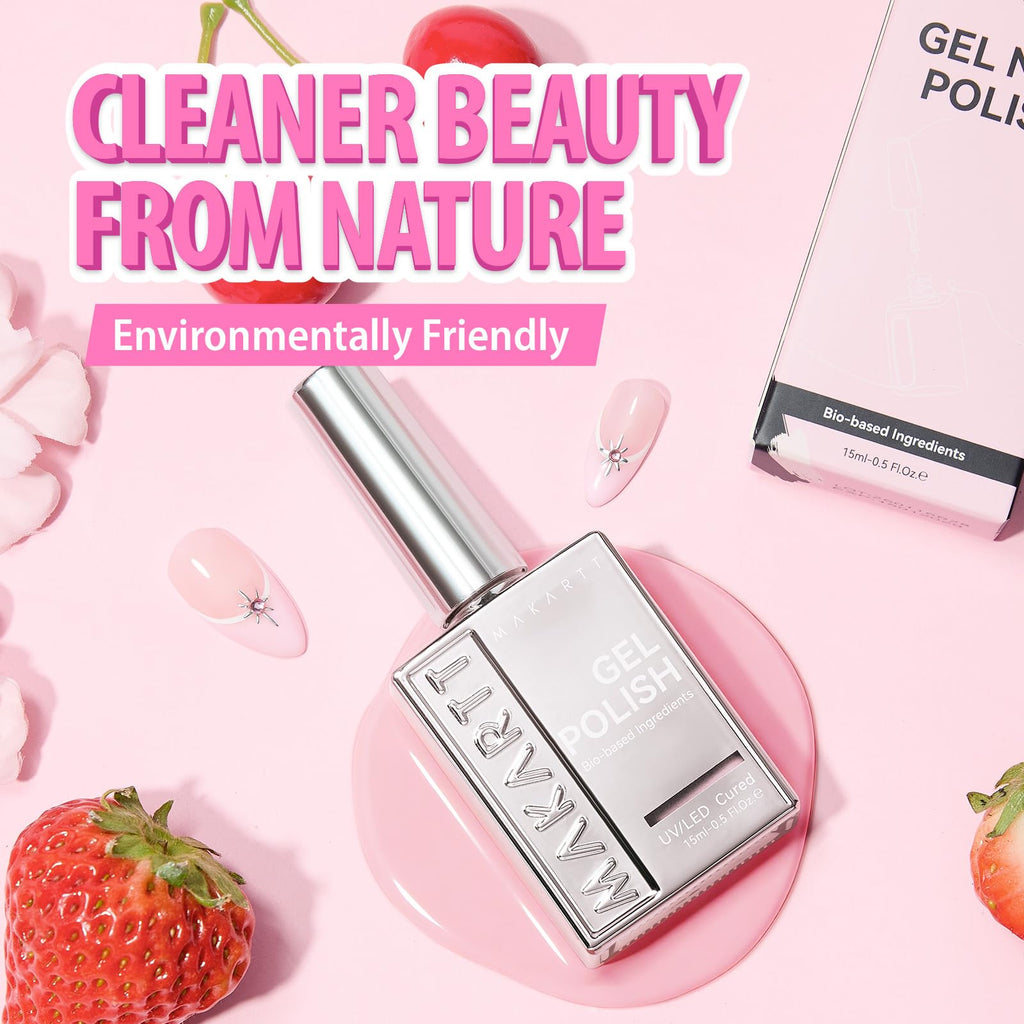 Makartt Milky Pink Gel Nail Polish: 15ML, premium imported, environmentally friendly with bio-based ingredients.
