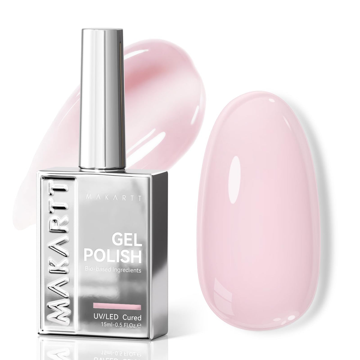 Authentic Makartt Milky Pink Gel Nail Polish in 15ML bottle, showcasing smooth, glossy milky pink color, perfect for stylish nails.