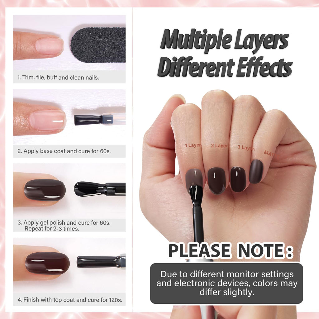 Makartt 15ML Milky Pink Gel Nail Polish showcases application steps, ensuring authentic, high-quality results on nails.