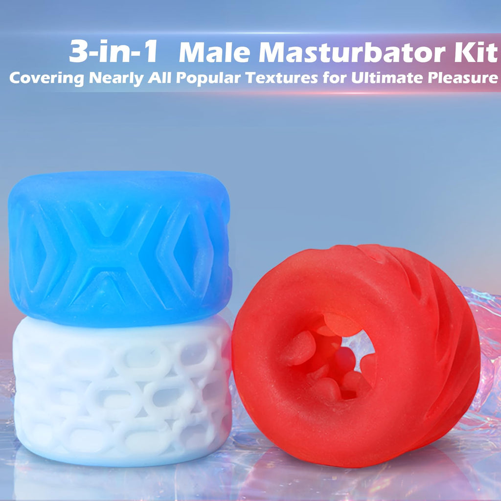 Explore the 3-in-1 Male Masturbator Pocket Pussy Stroker kit, featuring diverse textures for ultimate pleasure. Available in India at Curat Cart.