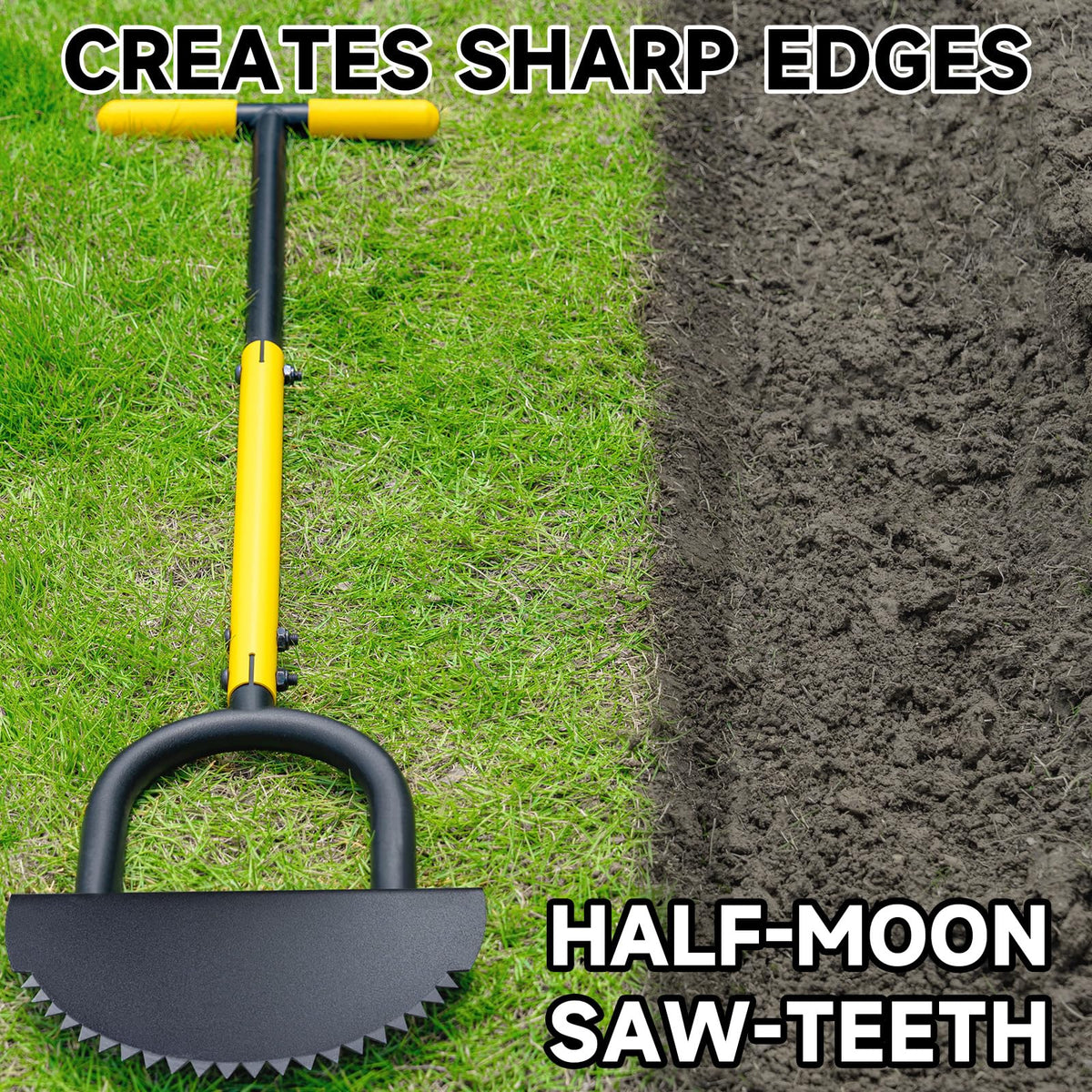Premium imported manual edger lawn tool with half-moon saw-teeth creates sharp edges. Available at Curat Cart.