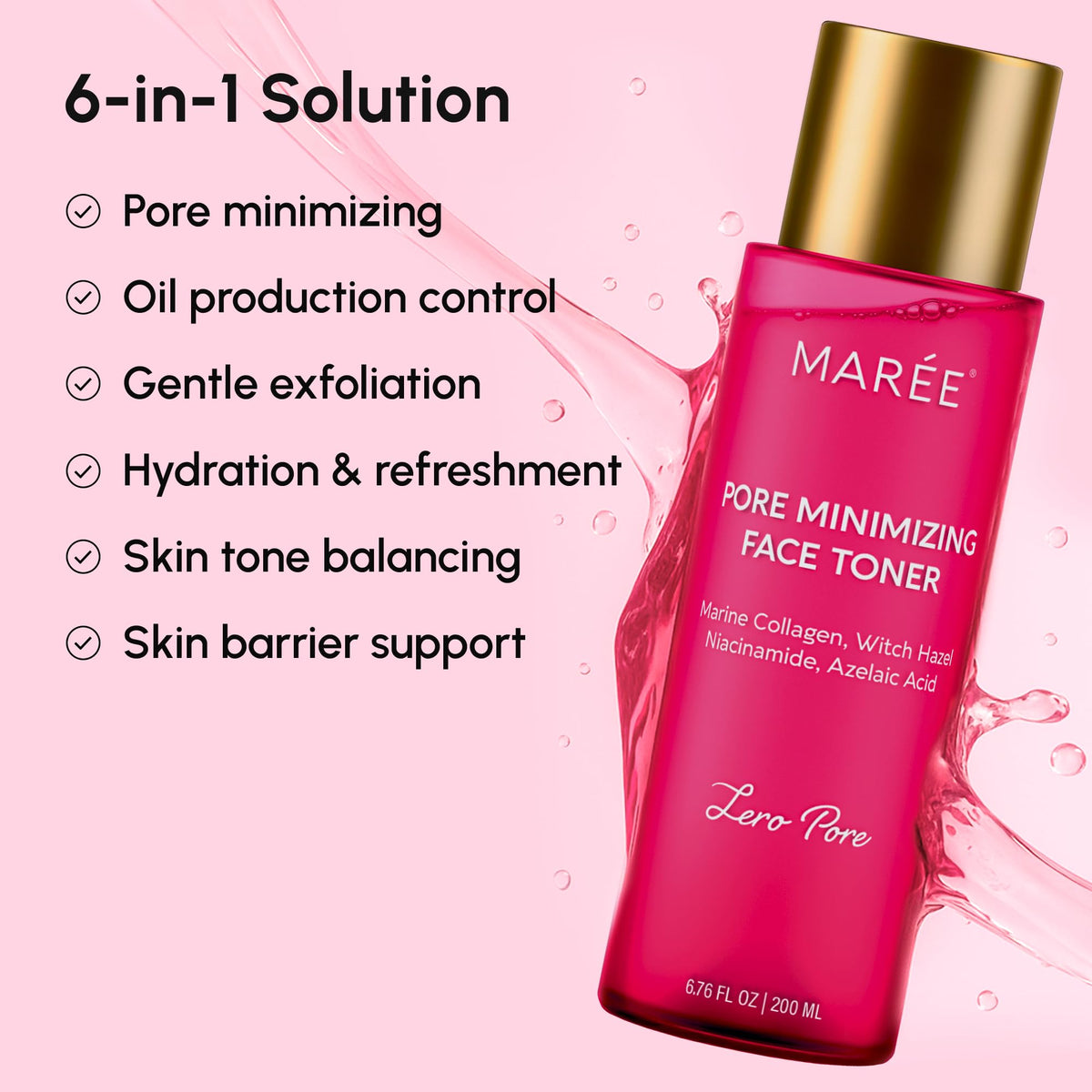 Premium imported MAREE Pore Minimizing Toner enhances skin texture with marine collagen and niacinamide for a refreshing experience.