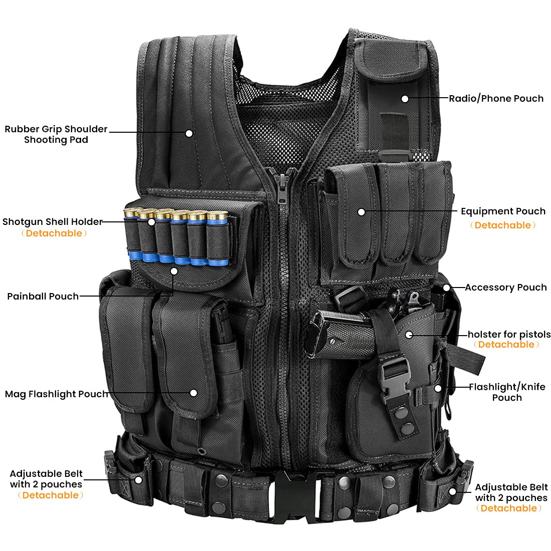 Marmot Tactical Vest featuring detachable pouches and adjustable belt. Order online, available in India now.
