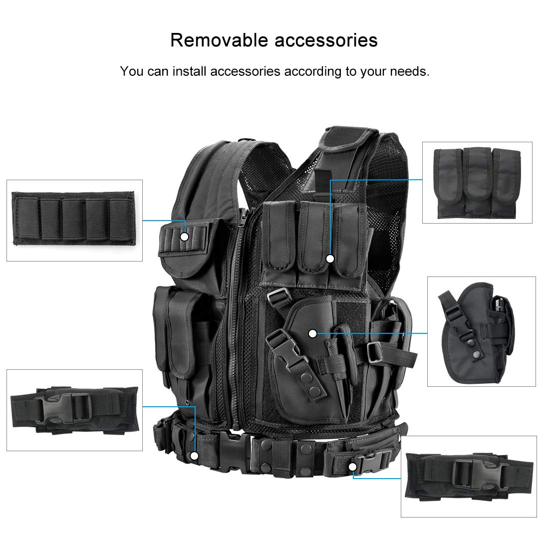 Marmot Tactical Vest showcases a sleek black design with removable accessories for versatile customization and functionality.