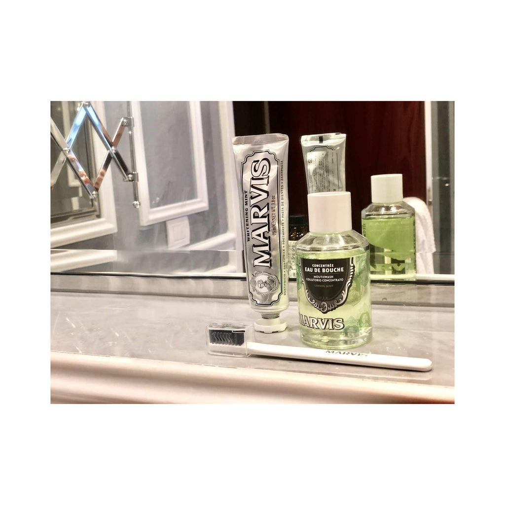 Discover Marvis Strong Mint Mouthwash, 100% Authentic and available in India at Curat Cart for a refreshing oral care experience.