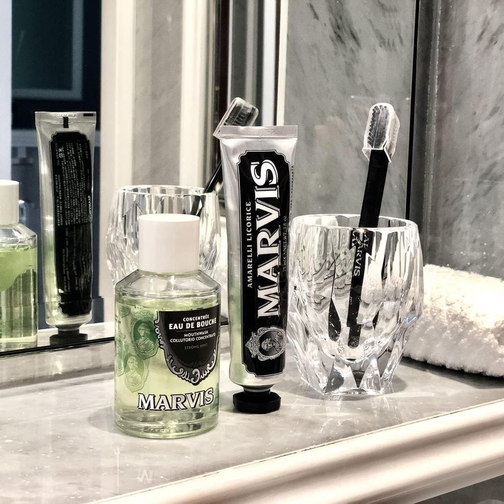 Discover Marvis Strong Mint Mouthwash, perfect for daily use to elevate your oral care routine. Available at Curat Cart.