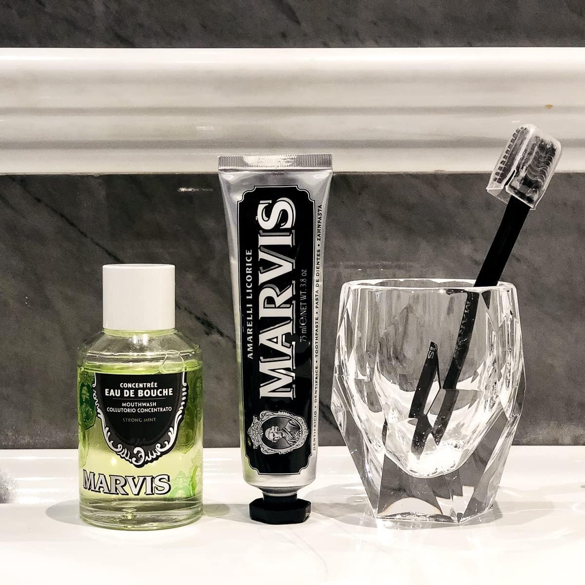 Discover the premium imported Marvis Strong Mint Mouthwash, an international favorite for fresh breath, available at Curat Cart.