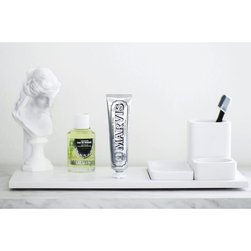 Discover Marvis Strong Mint Mouthwash, 100% authentic and available at Curat Cart in India for a fresh, confident smile.