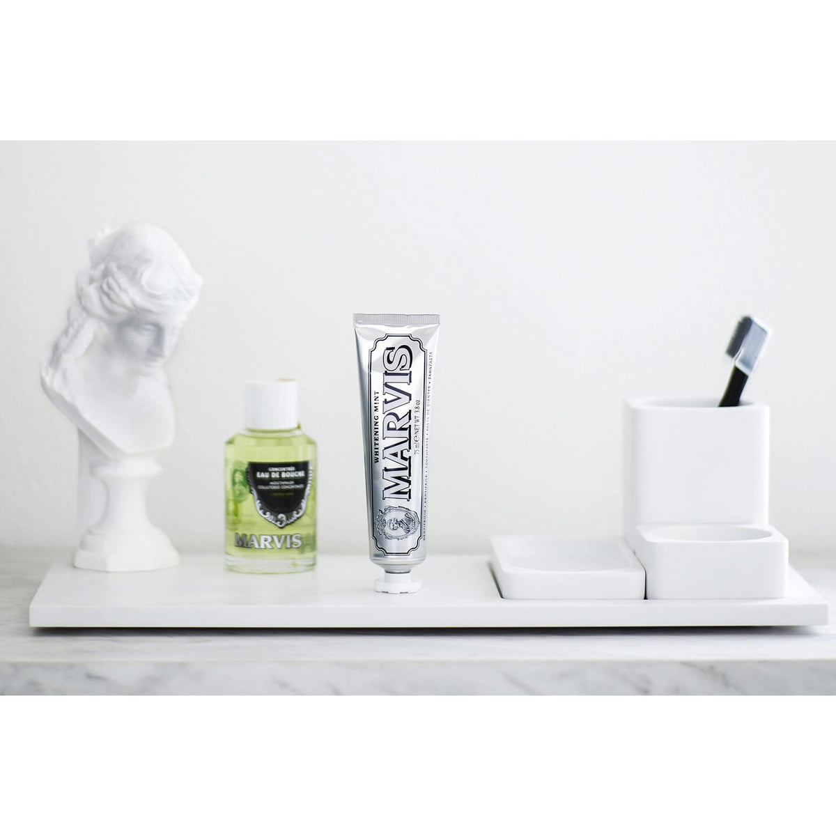 Discover Marvis Strong Mint Mouthwash, 100% authentic and available at Curat Cart in India for a fresh, confident smile.