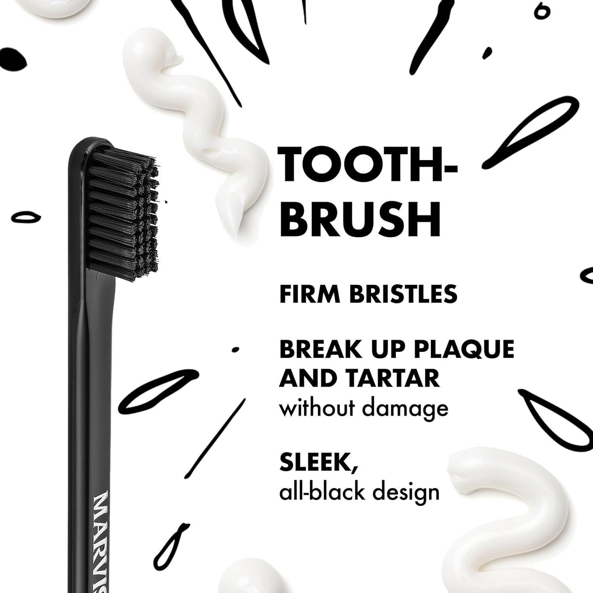 Premium imported Marvis toothbrush features firm bristles for effective plaque removal. Stylish all-black design enhances your dental care routine.