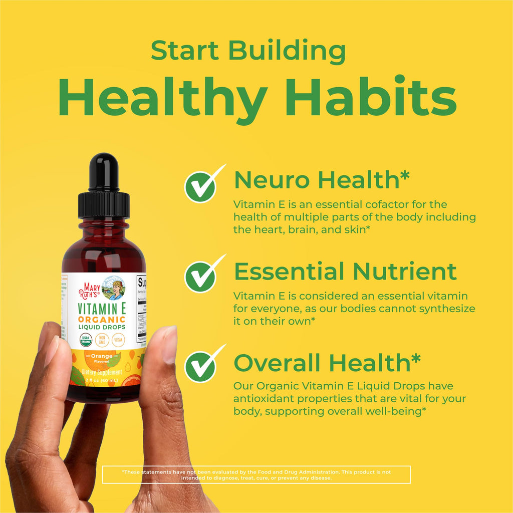 MaryRuth Organics Vitamin E Drops promote neuro health and overall well-being. Perfect for daily use, available at Curat Cart.