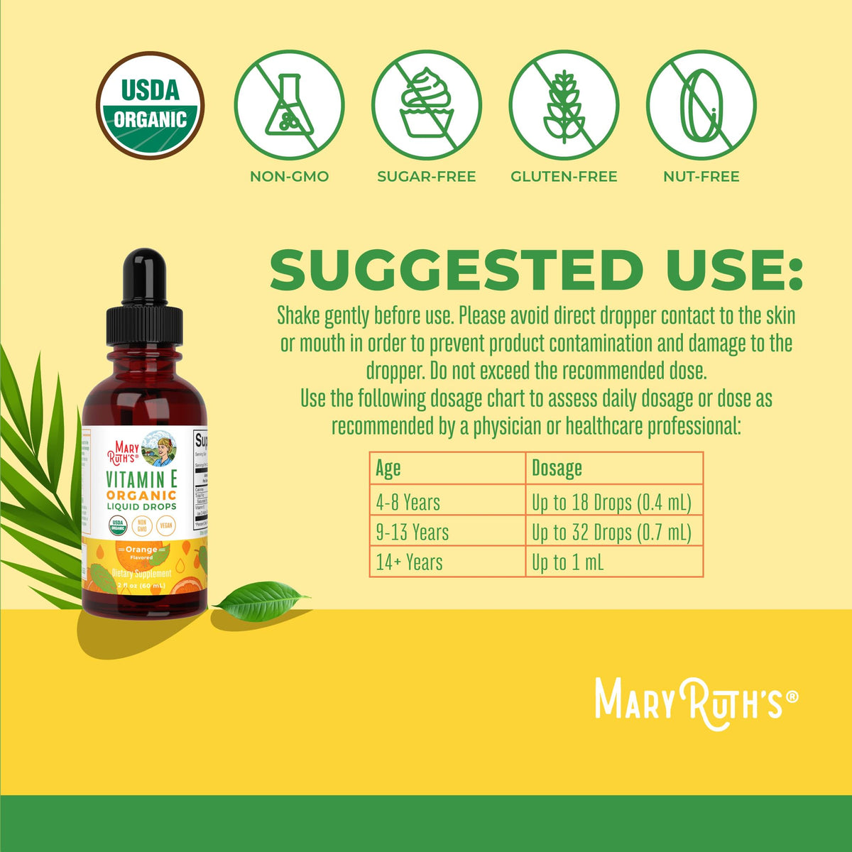 MaryRuth Organics Vitamin E Drops in high-quality packaging, USDA organic certified. Available at Curat Cart for enhanced skin health.